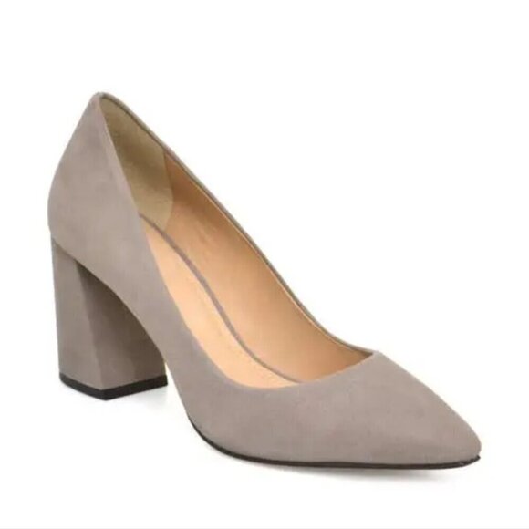 Botkier Shoes - Botkier Tabitha pointed toe suede pump Womens 6 warm grey block heel designer